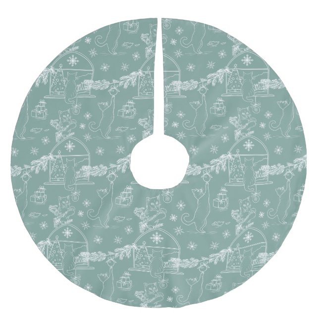 Stylish sage Hand drawn cats & Christmas tree  Polyester Weihnachtsbaumdecke (Vorderseite)
