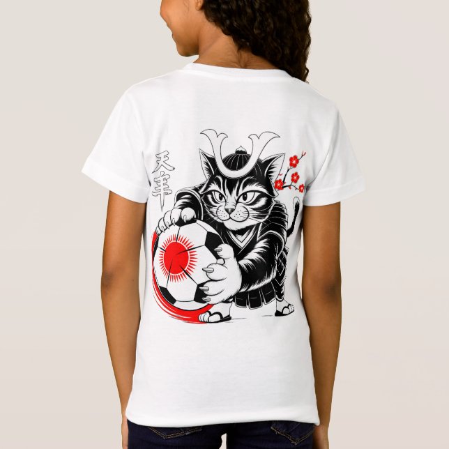 Stylish Samurai Cat Japan Soccer For Football fans T-Shirt (Rückseite)