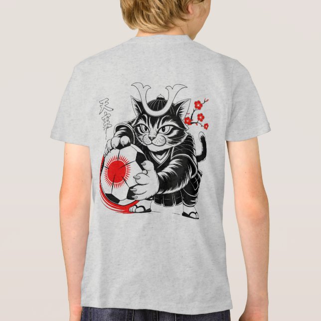Stylish Samurai Cat Japan Soccer For Football fans Tri-Blend Shirt (Rückseite)