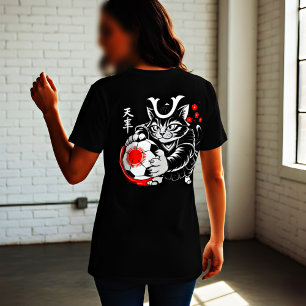 Stylish Samurai-Katze Japan Fußball für Fußballfan T-Shirt