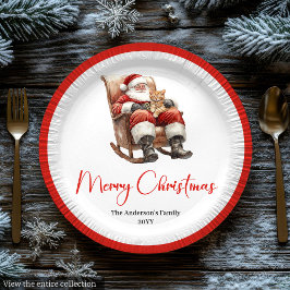 Stylish Santa Claus Rustic Vintage Christmas Plate Pappteller