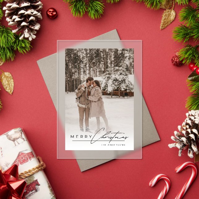 Stylish Script Elegant Photo Merry Christmas Card Acryleinladungen (Insitu (Feiertag))