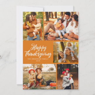 Stylish script orange thanksgiving photo feiertagskarte