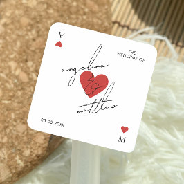 Stylish Script Playing Card Casino Vegas Wedding Quadratischer Aufkleber