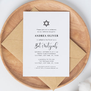 Stylish Script Star von David White Bat Mitzvah Einladung