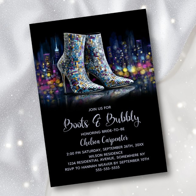 Stylish Sequin Boots and Bubbly Bridal Shower Einladung (Von Creator hochgeladen)