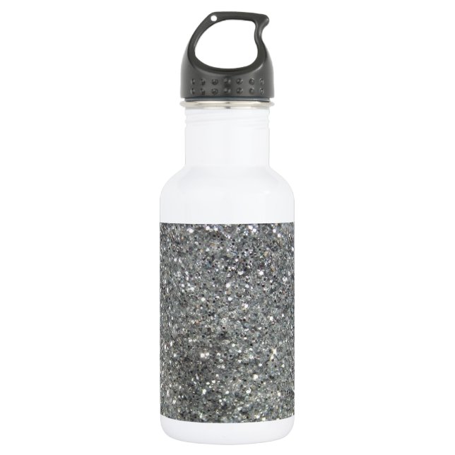 Stylish Silver Glitter Glitz Foto Trinkflasche (Vorderseite)