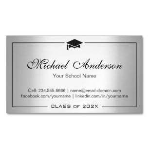Stylish Silver Metallic Look Graduation Name Card Magnetische Visitenkarte