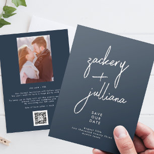 Stylish Silver Navy Blue Photo Save The Date Folieneinladung