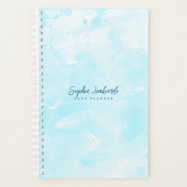 Stylish Sky Blue Watercolor Wash Planner Planer (Vorderseite)