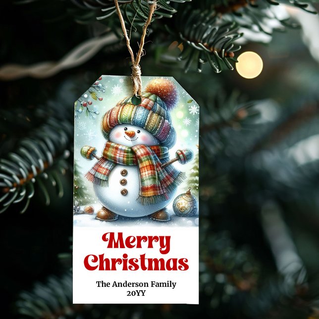 Stylish Snowman Kids Gift Tag Editable Christmas  Geschenkanhänger (Stylish Snowman Kids Gift Tag Editable Christmas Label

)