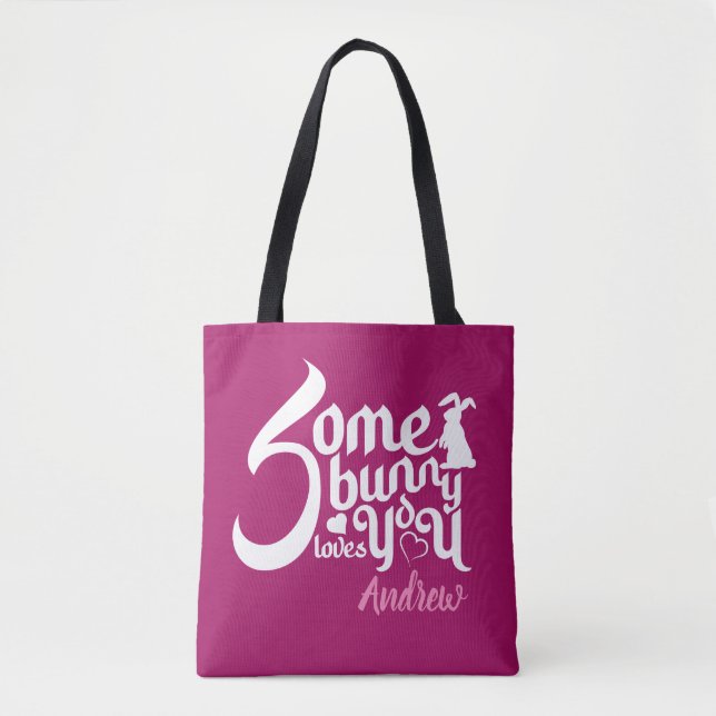 Stylish Somebunny Magenta White Bunny Typograph (Vorderseite)
