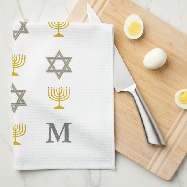 Stylish Star von David Menorah Jewish Monogram Geschirrtuch (Viertel Falte)