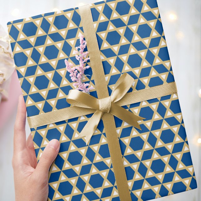 Stylish Star von David Pattern Blue White Gold Geschenkpapier (Von Creator hochgeladen)