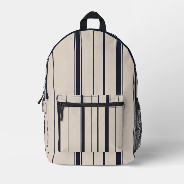Stylish Striped Blue and Cream Backpack Bedruckter Rucksack (Vorderseite)