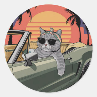 Stylish Sunset Cat Runder Aufkleber