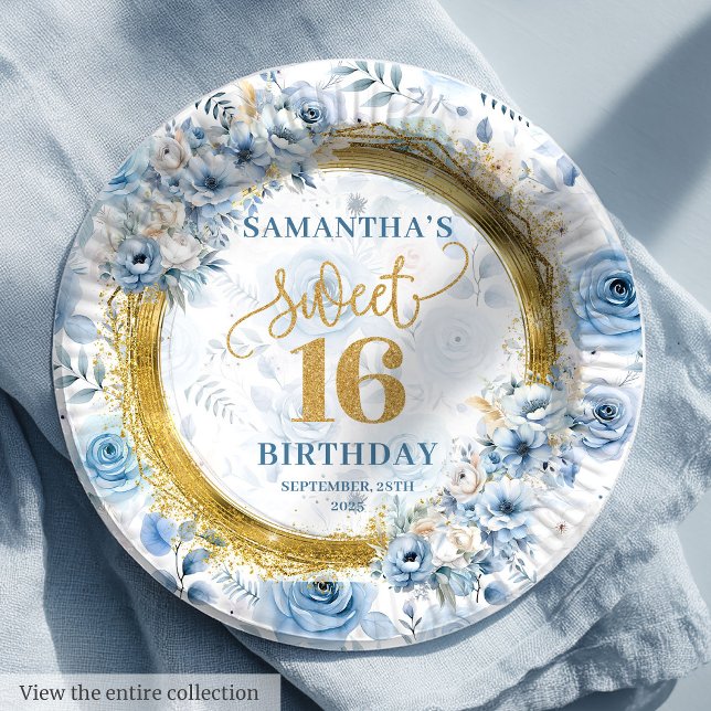 Stylish Sweet 16 Pastel Blue Gold Glitzer Teller (Stylish Sweet 16 Pastel Blue Gold Glitter Plates

)