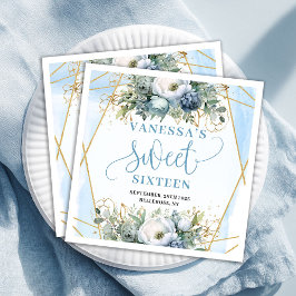 Stylish Sweet Sixteen Blue and Gold Floral Napkins Serviette