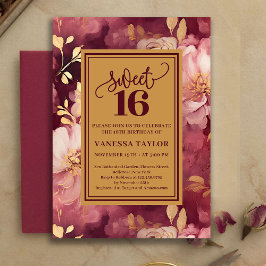 Stylish Sweet Sixteen Marsala Blush Gold Invite Einladung