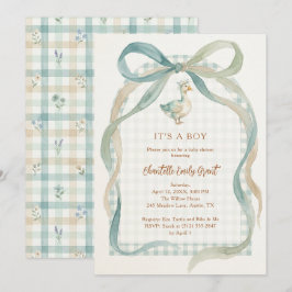 Stylish Sweet Teal Bow Goose Baby Shower TMF26 Einladung