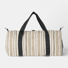 Stylish Taupe Hand Painted Striped Yoga Exercise Duffle Bag