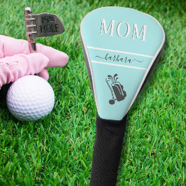 Stylish Teal Aqua Blue Custom MOM Name Cart Golf Headcover