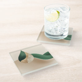 Stylish Teardrop Wave Beige and Green Glasuntersetzer