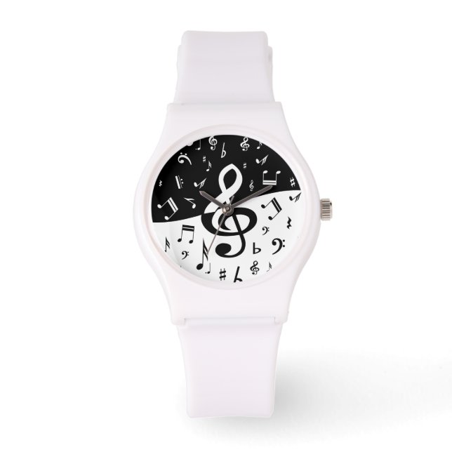 Stylish Treble Clef Wave Black and White Armbanduhr (Vorderseite)