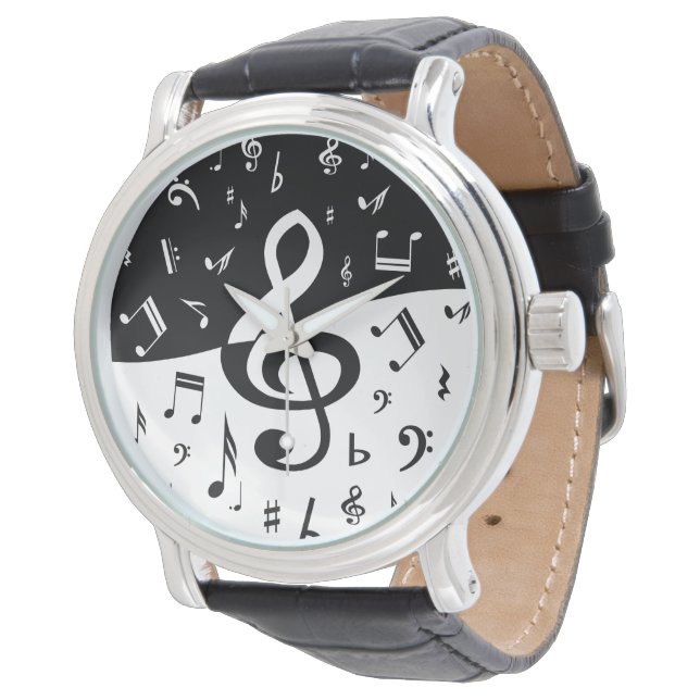 Stylish Treble Clef Wave Black and White Armbanduhr (Schrägansicht)