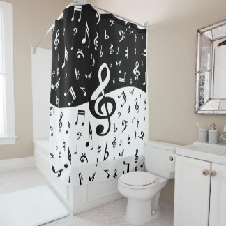Stylish Treble Clef Wave Black and White Duschvorhang