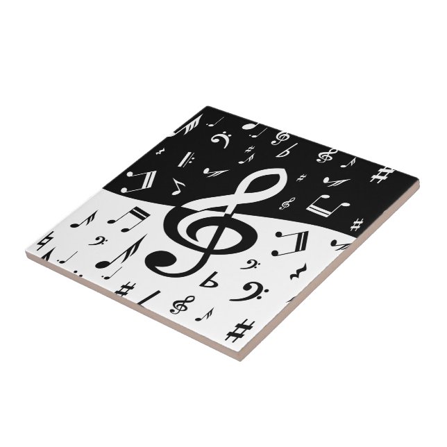 Stylish Treble Clef Wave Black and White Fliese (Seite)