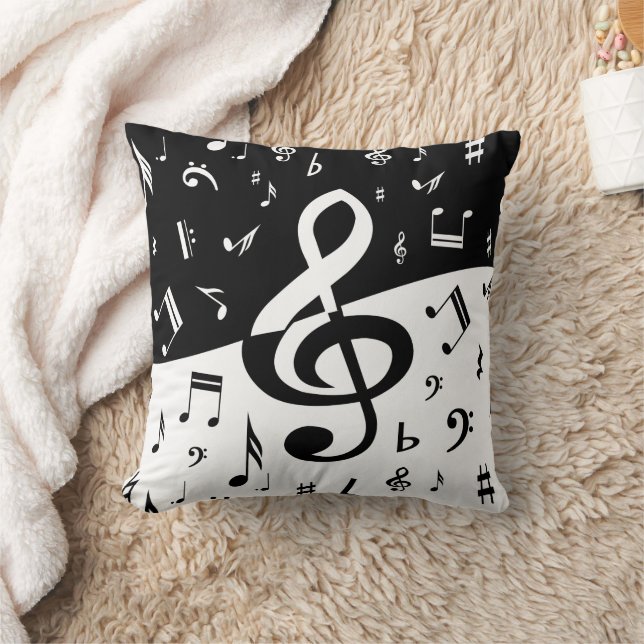 Stylish Treble Clef Wave Black and White Kissen (Decke)