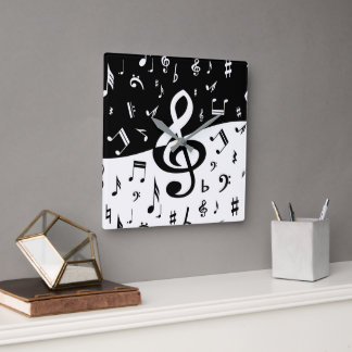 Stylish Treble Clef Wave Black and White Quadratische Wanduhr