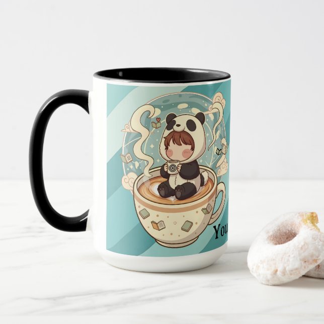 Stylish Two-Tone Panda Coffee Mug Tasse (Mit Donut)