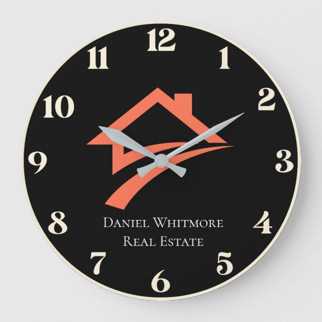 Stylish Unique Black Real Estate Agent Große Wanduhr (Vorderseite)