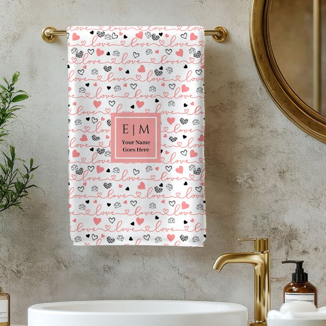 Stylish Valentine Bath Towel Love Text Lettering Badhandtuch Set (Stylish Valentine Bath Towel Love Text Lettering)