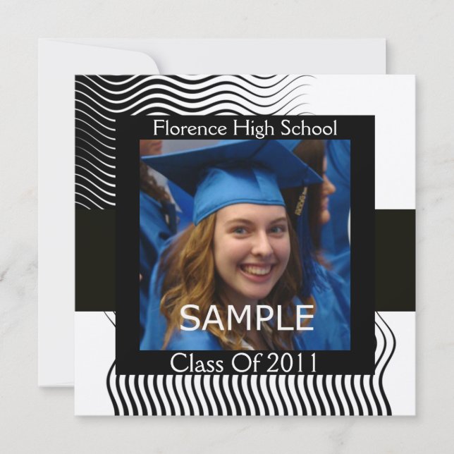 STYLISH WAVAVES FOTO TEMPLATE MONOGRAM,Schwarz-wei Einladung (Vorderseite)