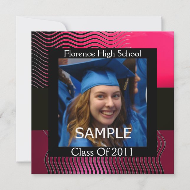 STYLISH WAVES FOTO TEMPLATE MONOGRAM, Fuchsia Einladung (Vorderseite)