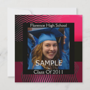 STYLISH WAVES FOTO TEMPLATE MONOGRAM, Fuchsia Einladung