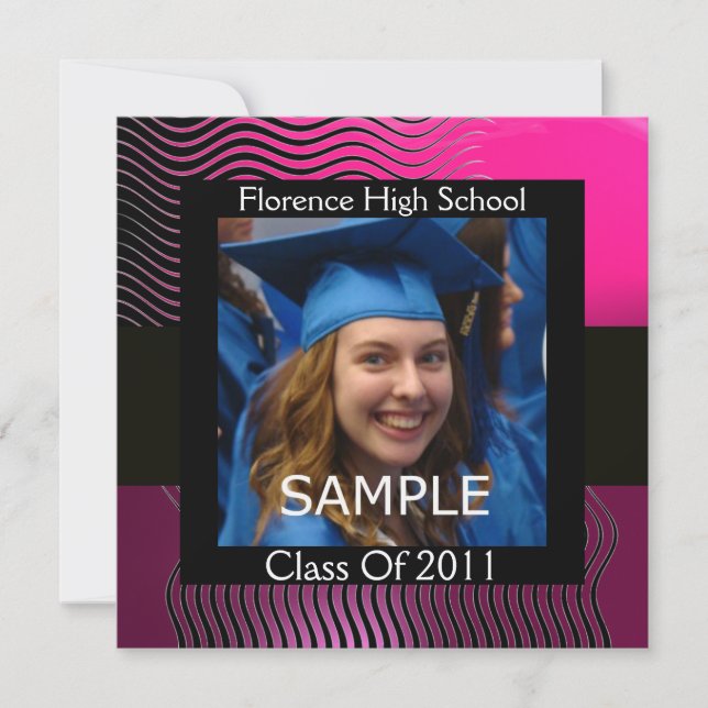 STYLISH WAVES FOTO TEMPLATE MONOGRAM, Fuchsia Einladung (Vorderseite)