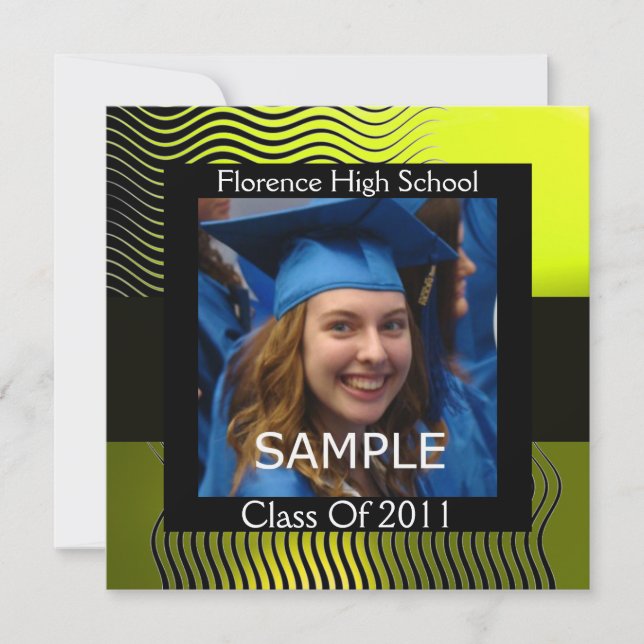 STYLISH WAVES FOTO TEMPLATE MONOGRAM, schwarz-gelb Einladung (Vorderseite)