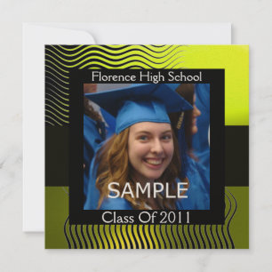 STYLISH WAVES FOTO TEMPLATE MONOGRAM, schwarz-gelb Einladung