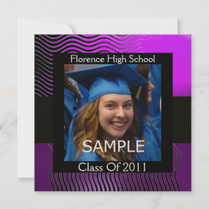 STYLISH WAVES FOTO TEMPLATE MONOGRAM, Schwarz Lila Einladung