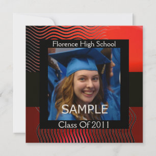 STYLISH WAVES FOTO TEMPLATE MONOGRAM, Schwarz Rot Einladung