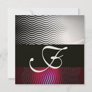 STYLISH WAVES MONOGRAM, Silver Red Ruby Burgund Einladung