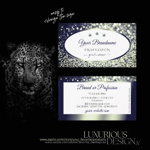 Stylish White Blue Silver Sparkle Glitzer Diamonds Visitenkarte