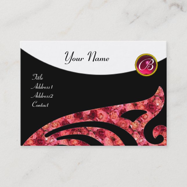 STYLISH WING 2 MONOGRAM, RED RUBY, fuchsienrosa Visitenkarte (Vorderseite)