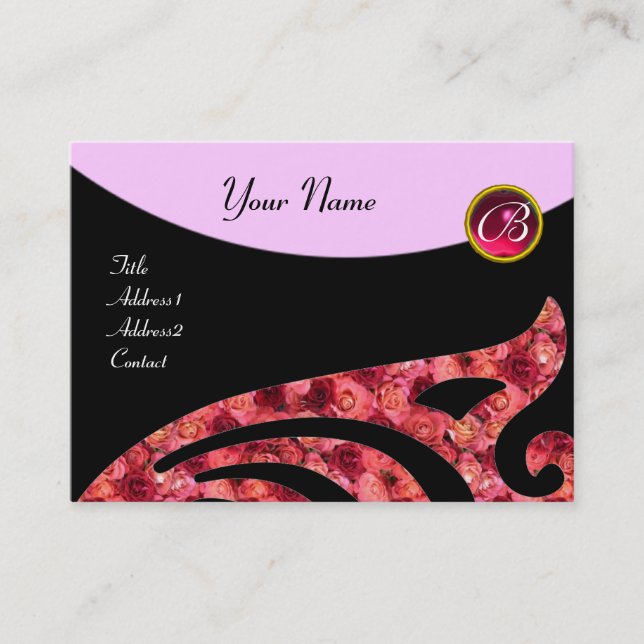 STYLISH WING 2 MONOGRAM, RED RUBY, fuchsienrosa Visitenkarte (Vorderseite)