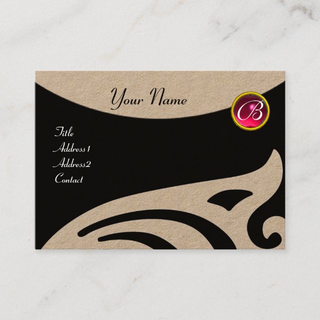 STYLISH WINGS FUCHSIA RED RUBY GEMSTONE MONOGRAM VISITENKARTE (Vorderseite)