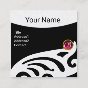 STYLISH WINGS RUBY GEM MONOGRAM Schwarz-weiß Pearl Quadratische Visitenkarte